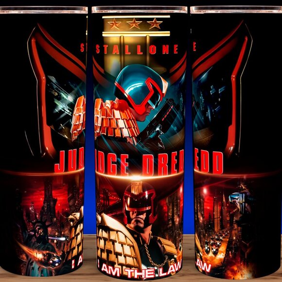 Judge Dredd 90s Stallone - I AM THE LAW Action Movie Cup Mug Tumbler 20oz - Picture 1 of 3